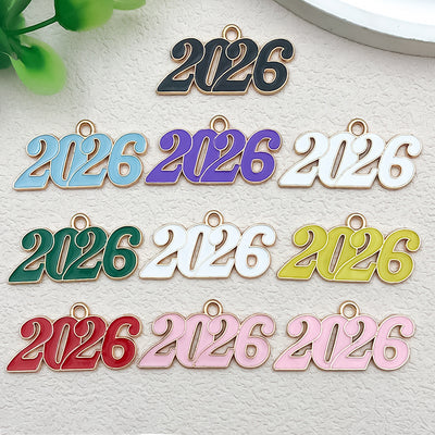 Colorful number charms arranged on a light background