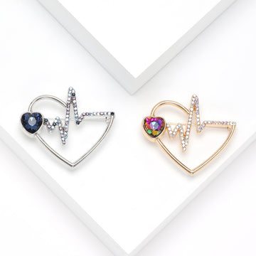 Heart Electrocardiogram Brooch Open Frame Rhinestone Line