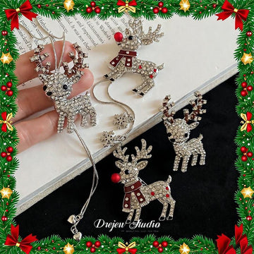 Silver Rhinestone Reindeer Necklace Or Brooch Styles