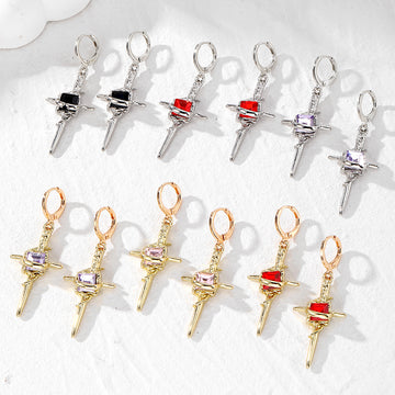 Gold and Silver Tone Crystal Dagger Huggie Drop Earrings