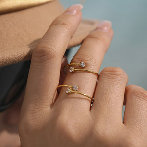 Dual Zircon Open Rings Round And Heart Gold Steel Tones