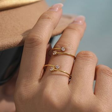 Dual Zircon Open Rings Round And Heart Gold Steel Tones