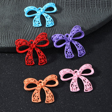 Filigree Cut-Out Bow Charm Pendant Painted Alloy Five Colors