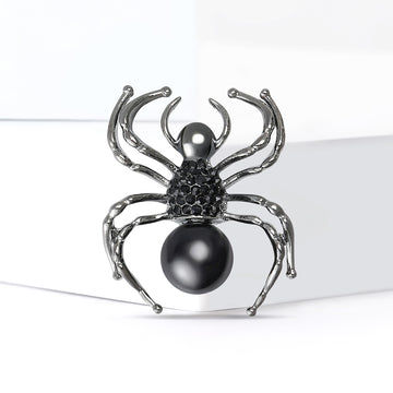 Pearl Body Spider Brooch in Black or White Crystal Finish