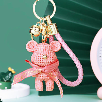 Faux Knit Bear Keychains in White Pink Black and Brown with Wrist Straps