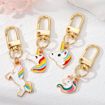 Gold Tone Colorful Enamel Unicorn Clip Keychains in Four Designs