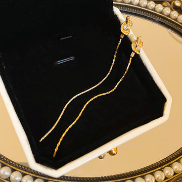 Gold Knot Threader Earrings With Long Chain Tassels