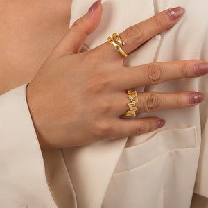 Gold Geometric Open Rings Baguette Clear Stones Two Styles