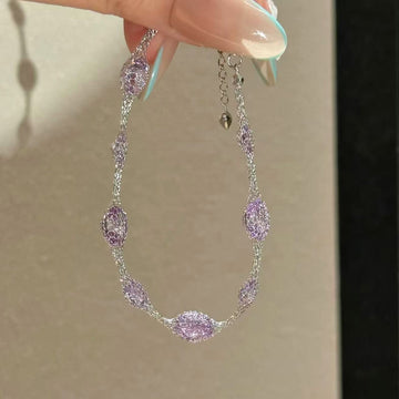Silver Mesh Lavender Purple Crystal Oval Link Bracelet