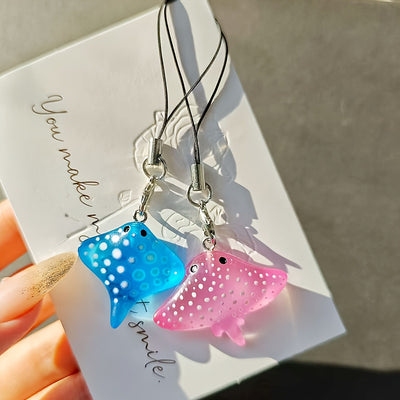 Main product view of pink and Blue Spotted Stingray Phone Strap Charms in Two Shapes