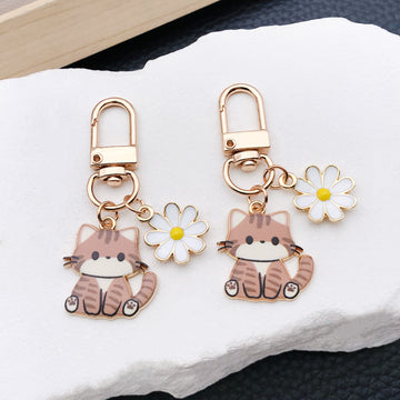 Orange Tabby Cat and Daisy Enamel Clip Keychain Eight-Style Collection