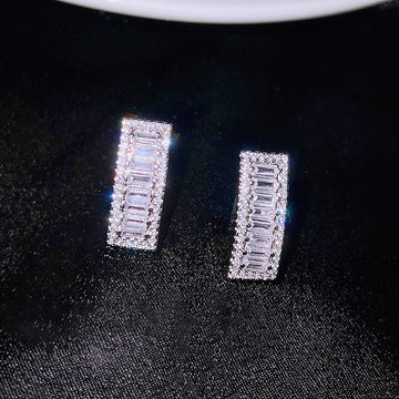 Silver Tone Baguette Crystal Rectangle Stud Earrings