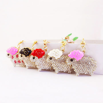 Rhinestone Sheep Keychain With Gold-Tone Ring And Lobster Clasp