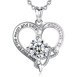 Silver Tone Double Heart Pendant Necklace With Clear Stones
