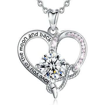 Silver Tone Double Heart Pendant Necklace With Clear Stones