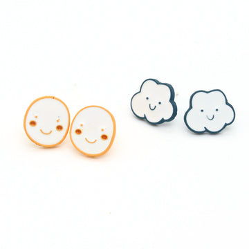 Smiling Cloud and Round Face Novelty Stud Earrings in Two Designs