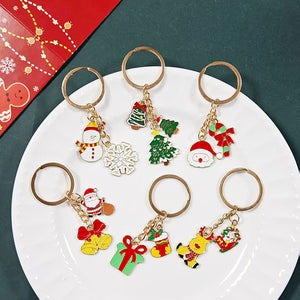 Gold Enamel Christmas Charm Keychains Six Festive Styles