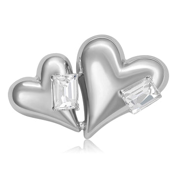 Overlapping Heart Brooch With Two Rectangular Crystals