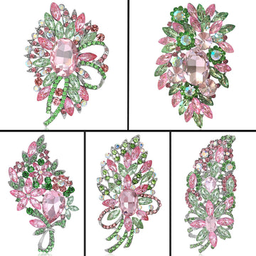 Pink and Green Crystal Statement Brooch Collection
