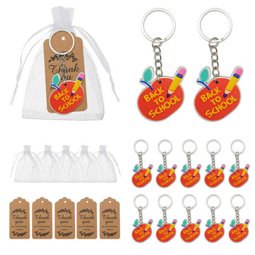 Red Apple And Pencil Back To School Charm Keychain With Metal Ring