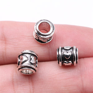 Antique Silver-Tone Large-Hole Bead with Heart and Scroll Bands