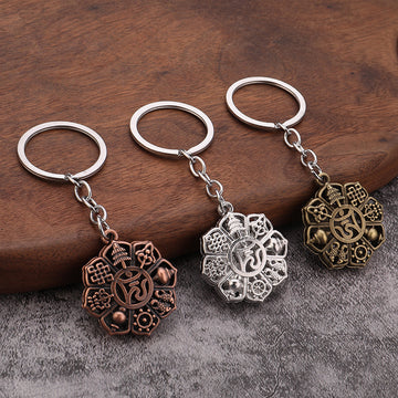 Eight Auspicious Symbols Metal Keychains in Three Antique Finishes