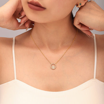 Double Circle Zircon Necklace Bracelet Ring Jewelry Set