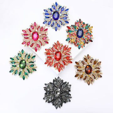 Oversized Crystal Flower Brooch With Decorative Crystal And Enamel Details