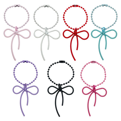 Main display of seven color bow and bead phone wrist straps