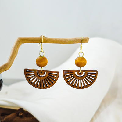 Primary supplied view of brown wood-look fan mixed-fitting earrings