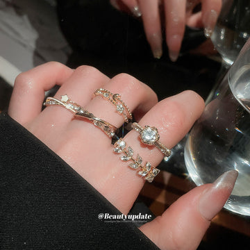 Gold and Silver Tone Crystal Ring Assortment in Four Sets