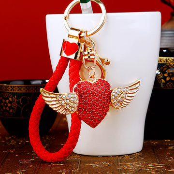 Crystal Winged Heart Keychains with Cord Sets and Loose Heart Loops