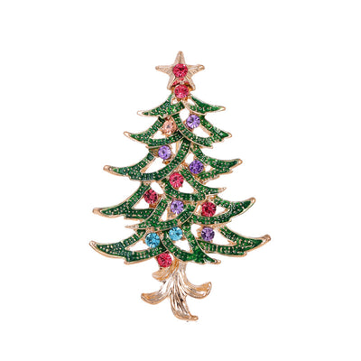 Front product view of the christmas tree brooch pin in green and gold