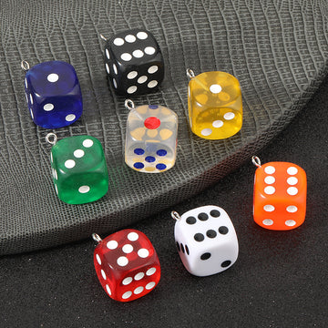 Resin Dice Charm Pendant Silver Tone Loop Two Sizes Multi Color