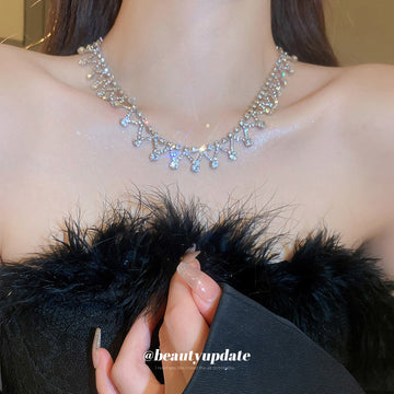 Silver Rhinestone Zigzag Drop Pull Adjustable Necklace