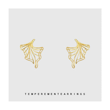 Gold Tone Geometric Skirt Swing Art Earrings Post Clip
