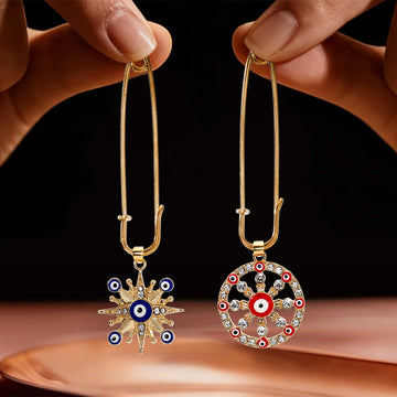 Gold Tone Rhinestone Evil Eye Medallion Safety Pin Brooches in Nine Designs
