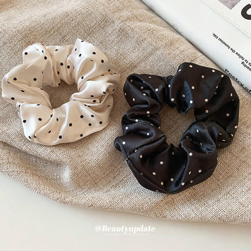 Polka Dot Satin Oversized Scrunchie In Black Or White