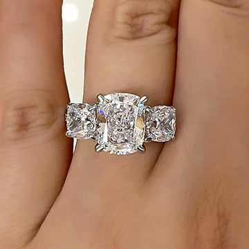Silver Tone Three Stone Square Cut Statement Ring With Pavé Band