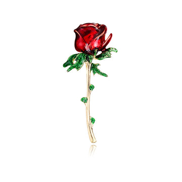 Red Green Rose Crystal Enamel Metal Brooch Pin for Jackets and Lapels