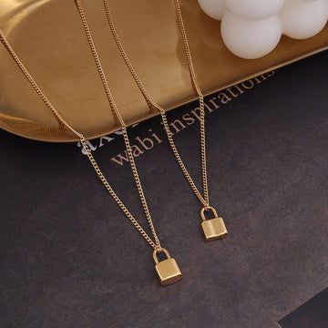 Mini Padlock Pendant Necklace Curb Chain Multiple Finishes