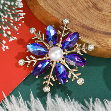 Crystal Snowflake Brooch With Pearl Center In Three Colors