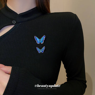 Blue Enamel Butterfly Brooch In Small Or Large Size