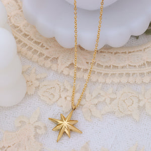 Gold Eight-Point Star Pendant Necklace Fine Cable Chain