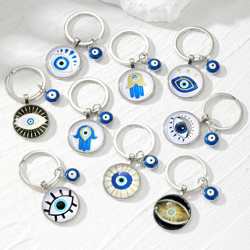 Evil Eye Glass Cabochon Keychain 9 Blue Eye Styles