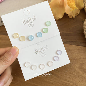 Pastel Square Resin Stud Earring Sets in Two Palettes
