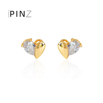 Split Heart Metal and CZ Stud Earrings Gold Silver Tones