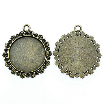Floral Edge Round Cabochon Pendant Trays in Four Styles