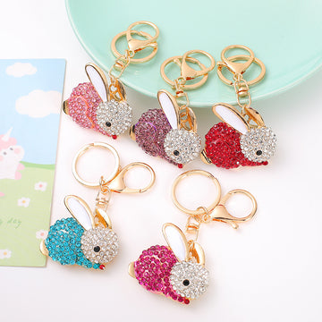 Rhinestone Bunny Rabbit Keychain Gold Clasp Five Colors