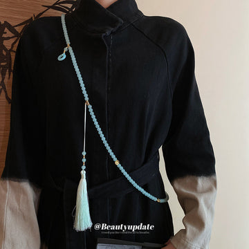 Light Blue Jade Multi Strand Tassel Disc Necklace Chain